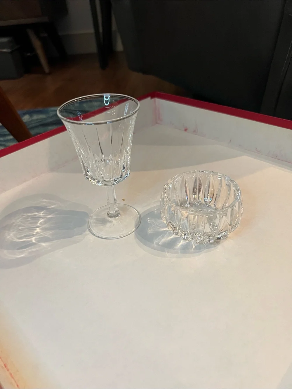Vintage Small Crystal Wine Goblet & Bowl